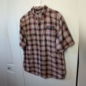 HARLEY DAVIDSON Men Plaid Short Sleeve Button Down Shirt Size XL 100% Cotton